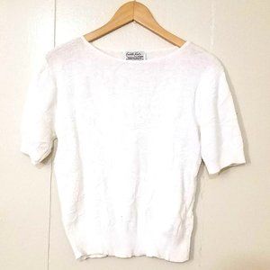 Vintage Floral Textured Knit White Sweater